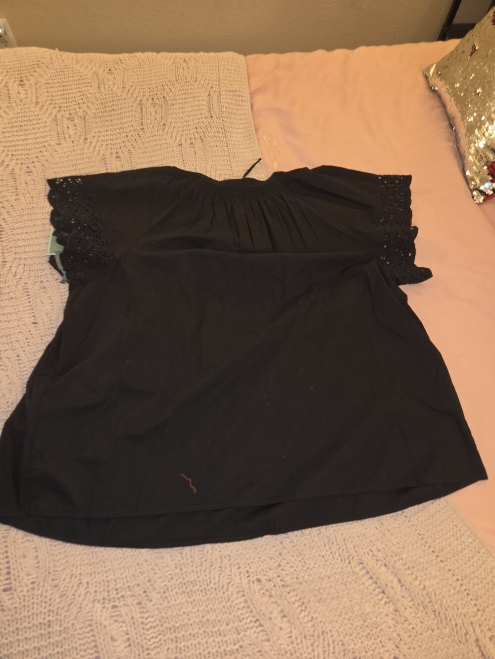 Terra &sky Black Eyelet-Sleeve Peasant Top - Women - Picture 2 of 5